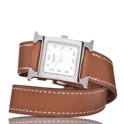 Hermes Stainless Steel Barenia 21mm Heure H Hour Double Tour Quartz Watch Fauve 3 of 9