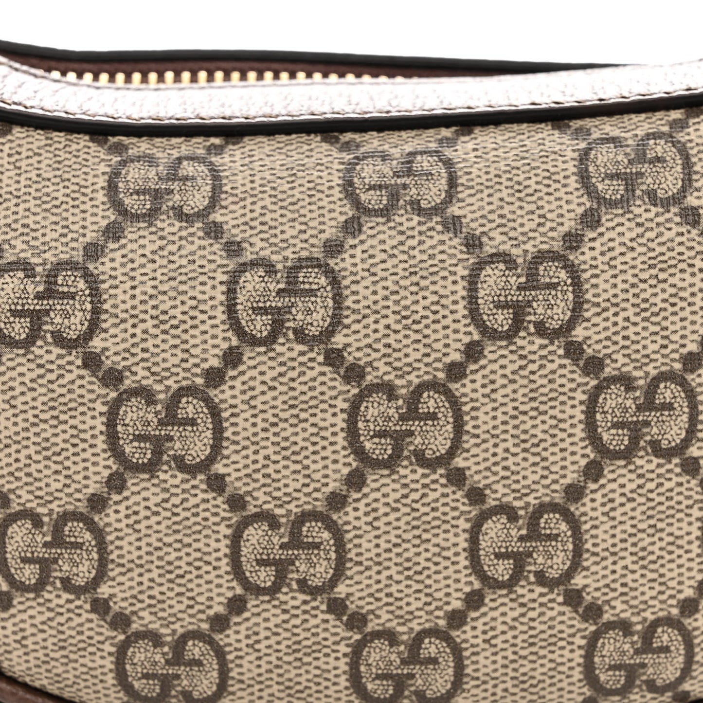 GG Supreme Monogram Textured Calfskin Web Mini Ophidia Half Moon Hobo Beige Ebony New Acero