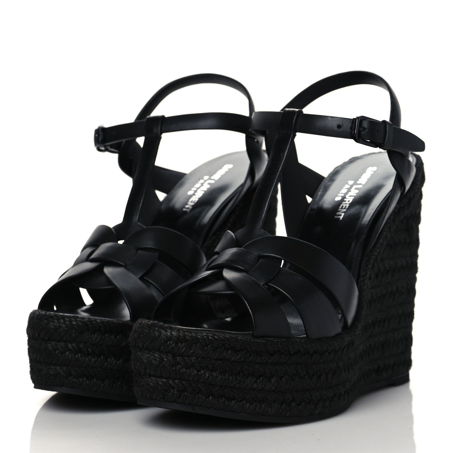 Saint Laurent Calfskin Tribute 95 Platform Espadrille Wedge Sandals 38.5 Black 3 of 8