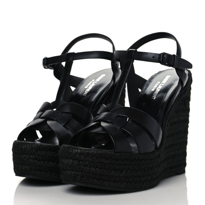 Saint Laurent Calfskin Tribute 95 Platform Espadrille Wedge Sandals 38.5 Black 3 of 8