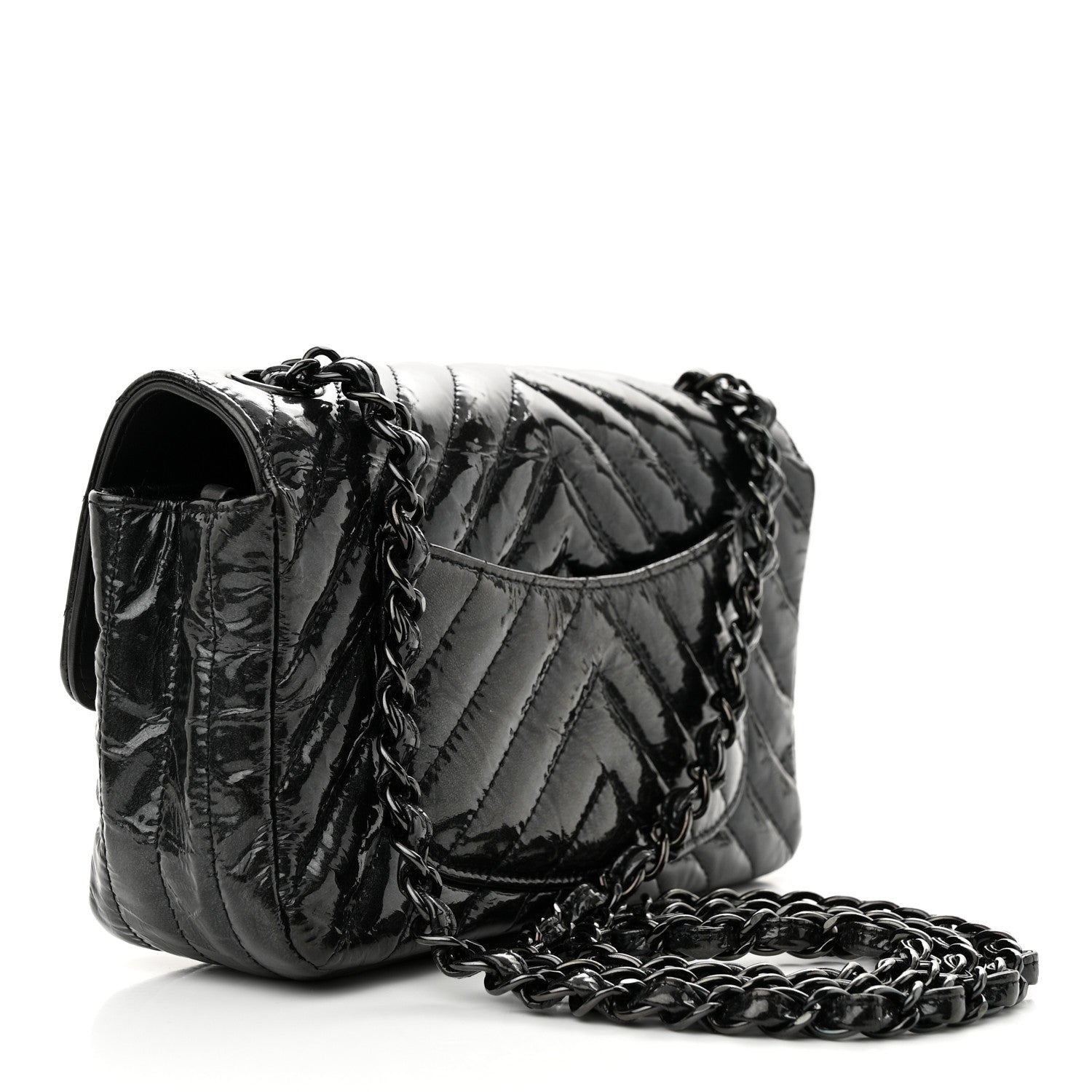 Chanel Patent Metallic Crumpled Calfskin Chevron Quilted Mini Rectangular Flap So Black 3 of 12