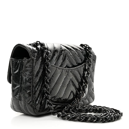 Chanel Patent Metallic Crumpled Calfskin Chevron Quilted Mini Rectangular Flap So Black 3 of 12