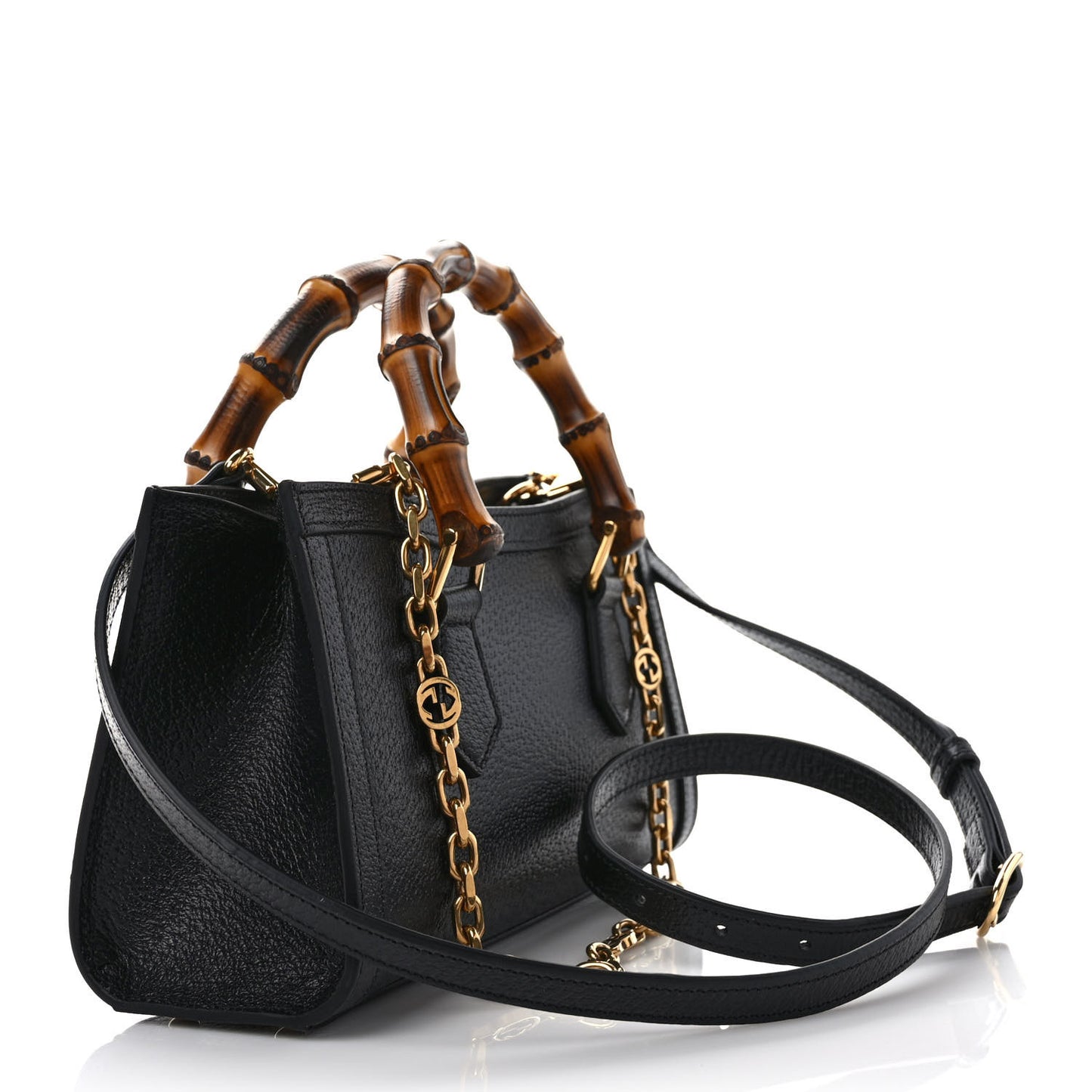 Textured Dollar Calfskin Web Small Diana Shoulder Bag Black Dusty Grey