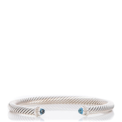 David Yurman Sterling Silver Diamond Blue Topaz 5mm Cable Classics Bracelet 1 of 4