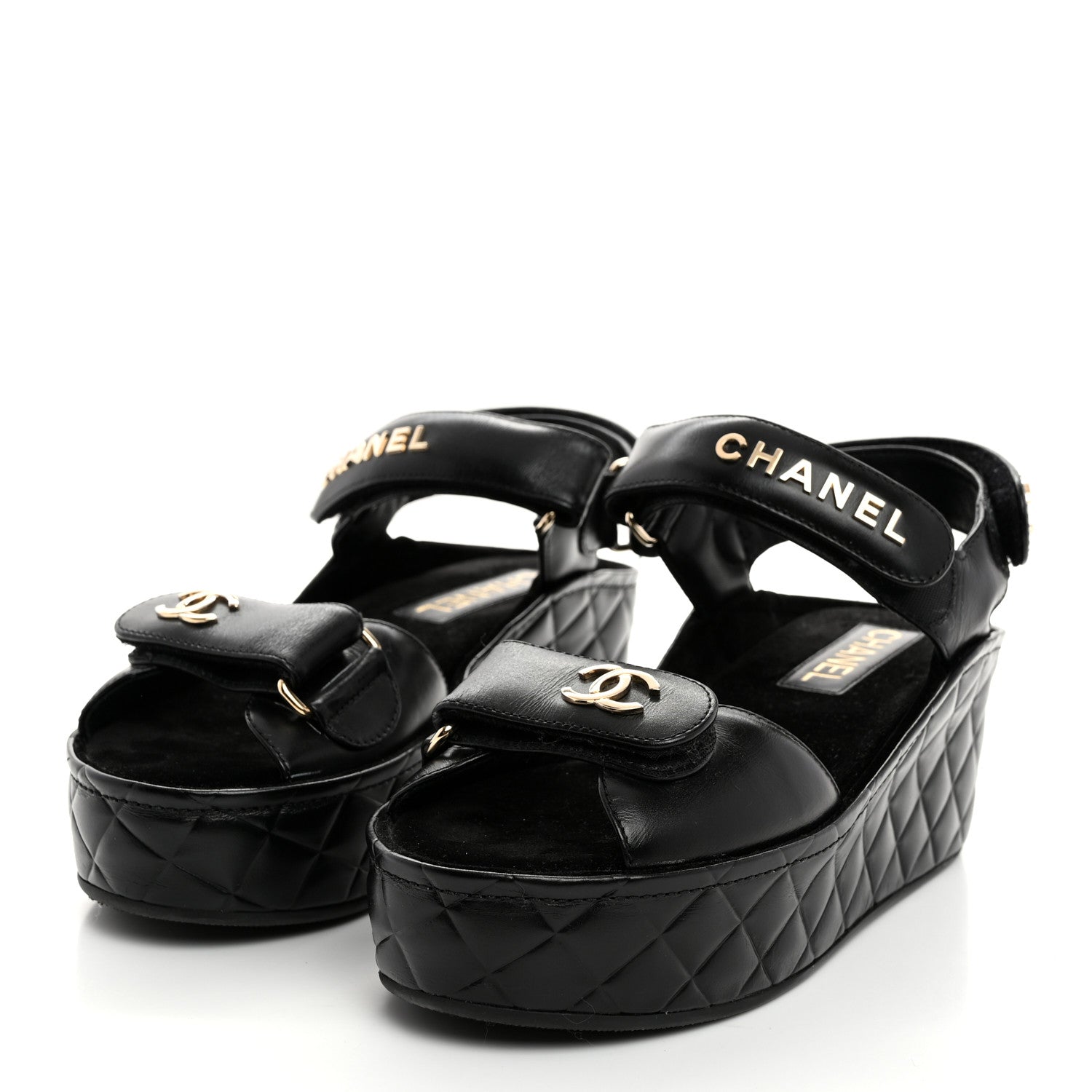 Chanel Shiny Calfskin Logo Platform Sandals 36 Black 3 of 9