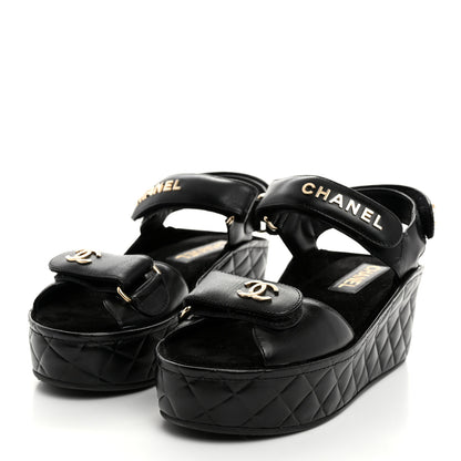 Chanel Shiny Calfskin Logo Platform Sandals 36 Black 3 of 9