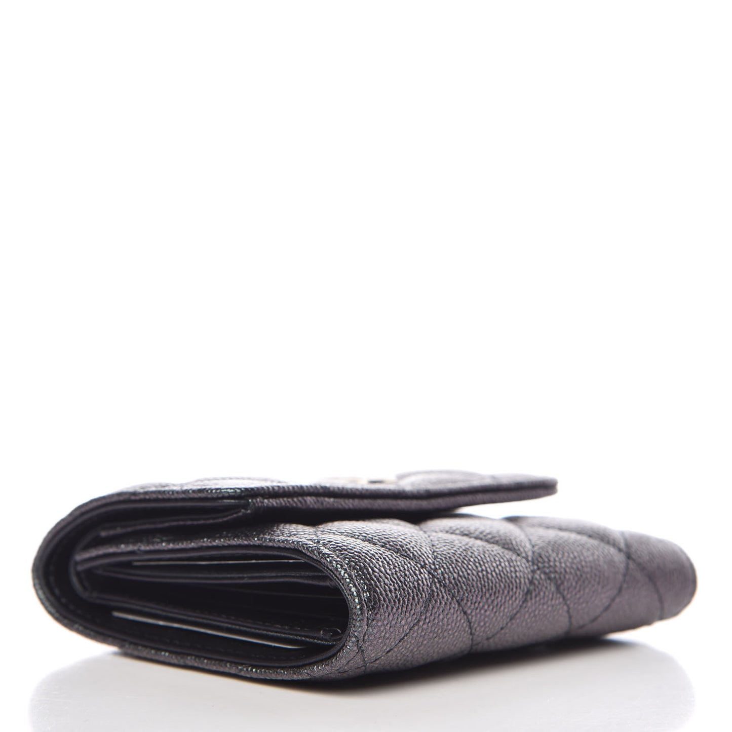 Iridescent Caviar Quilted Small Flap Wallet Black