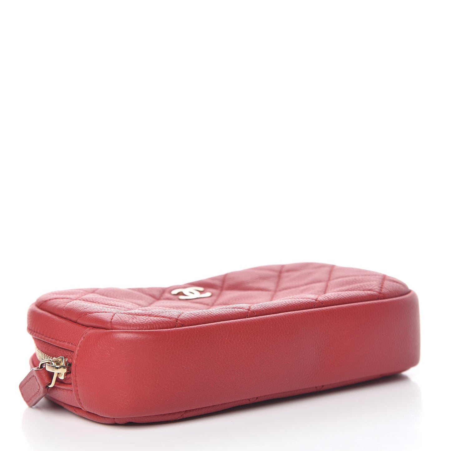 Caviar Quilted Small Curvy Pouch Cosmetic Case Dark Red