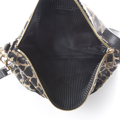 Fendi Jacquard Leopard Print Mia Shoulder Bag Taupe Black 4 of 8