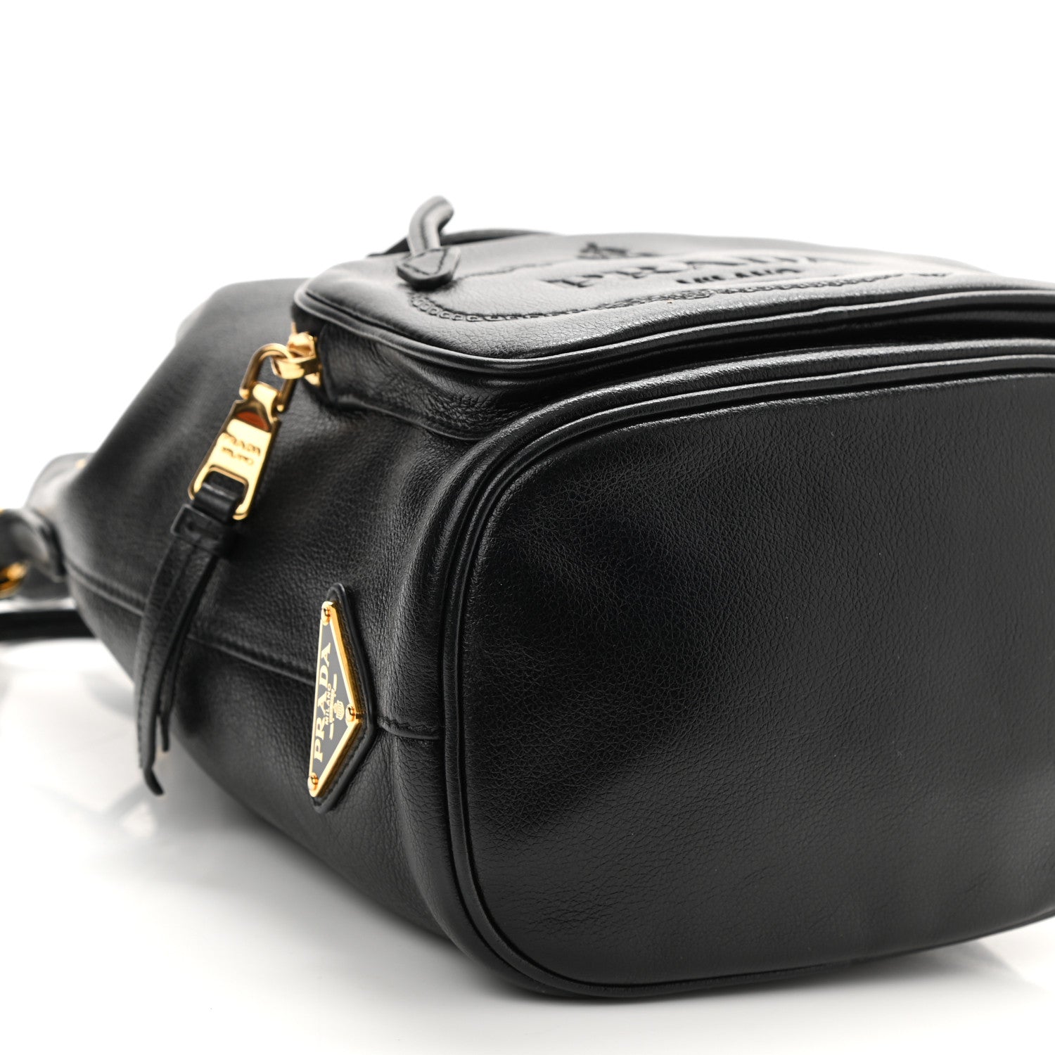 Prada Glace Calfskin Embossed Secchiello Bucket Bag Black 8 of 10