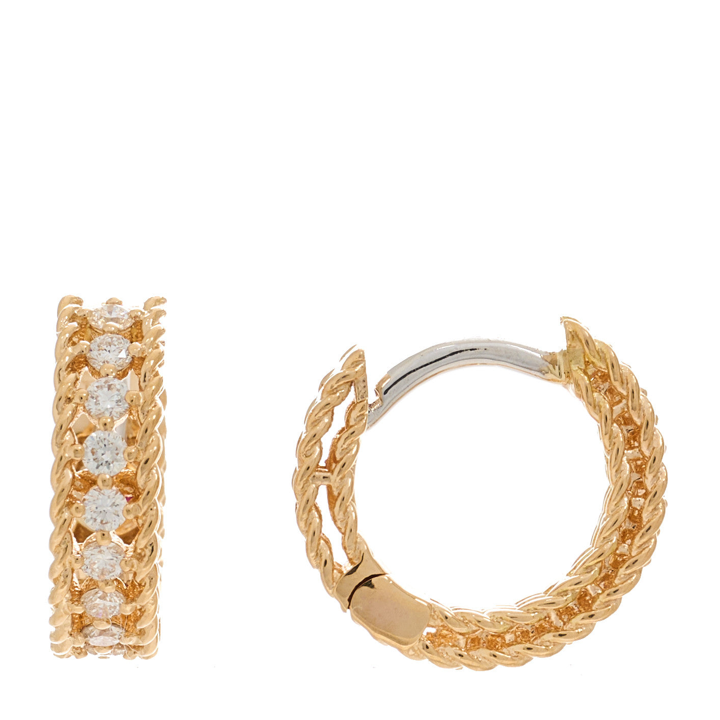 18K Rose Gold Diamond Symphony Braided Huggie Hoop Earrings