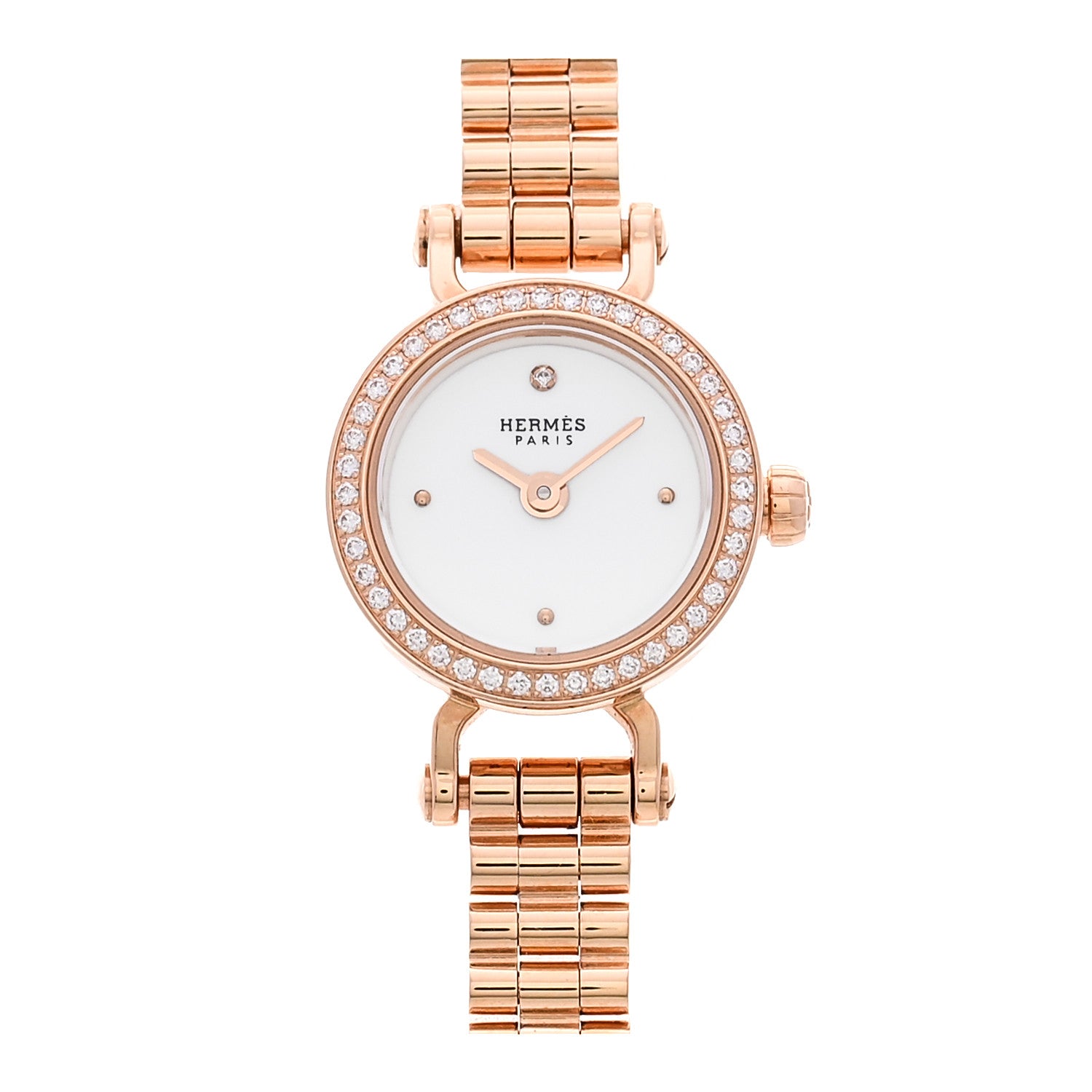 Hermes 18K Rose Gold Diamond Bezel 16mm Faubourg Quartz Watch 1 of 6