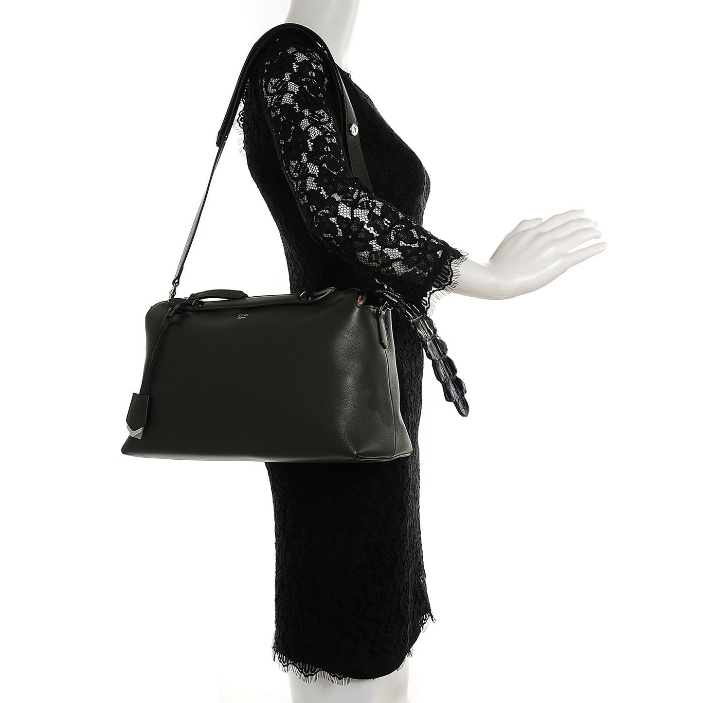 Vitello Dolce Croc Tail Large By The Way Boston Bag Verde Prato Black