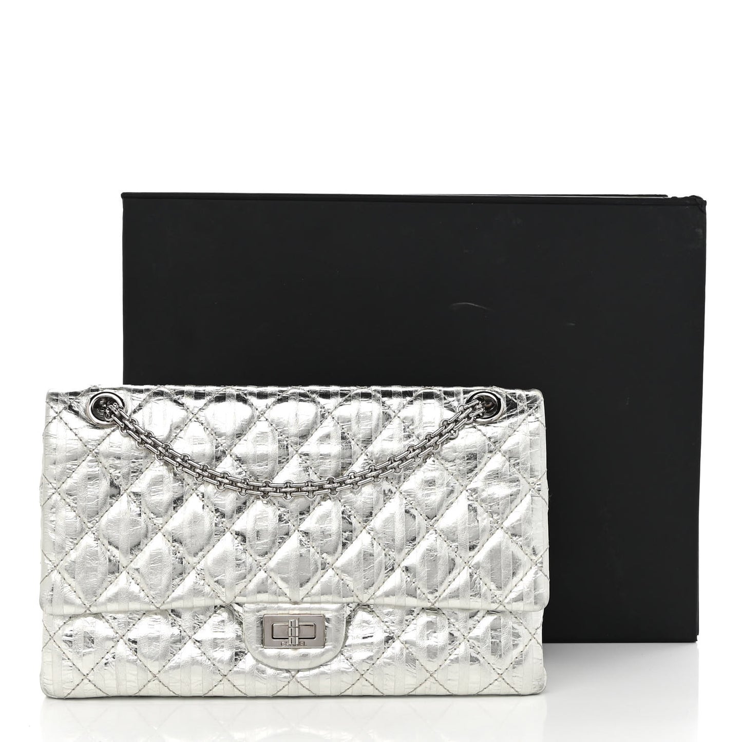 Metallic Calfskin Striped 2.55 Reissue Flap Silver