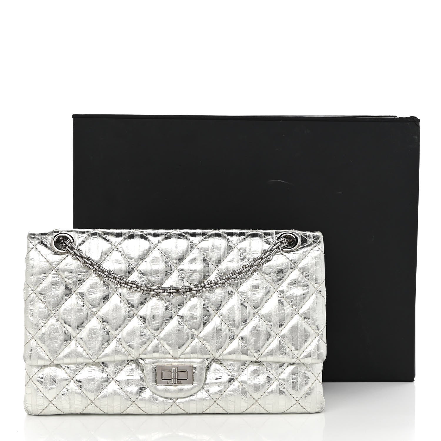 Chanel Metallic Calfskin Striped 2.55 Reissue Flap Silver 11 of 11