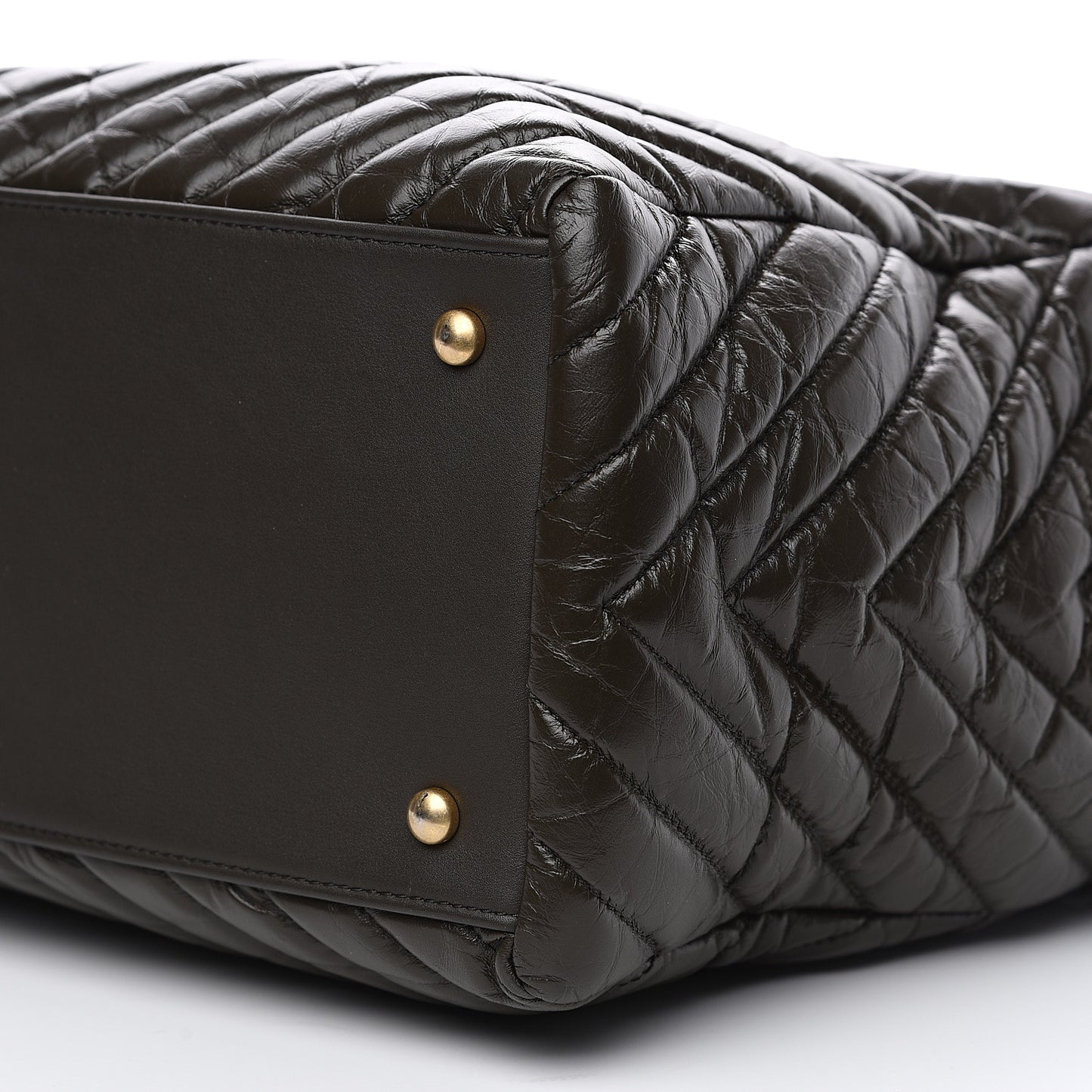 Aged Calfskin Chevron Large Coco Handle Shopping Tote Dark Green
