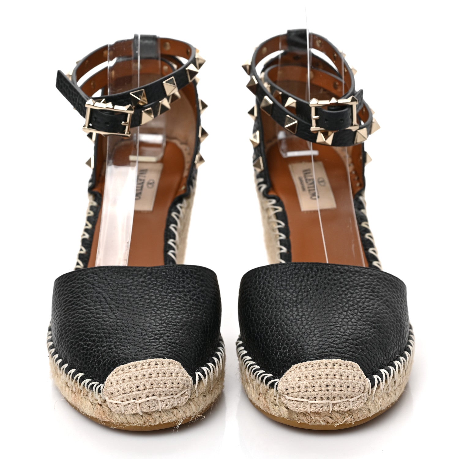 Valentino Garavani Grained Calfskin Rockstud Ankle Wrap Espadrille 15/85mm Wedges 38 Black Light Cuir 2 of 7