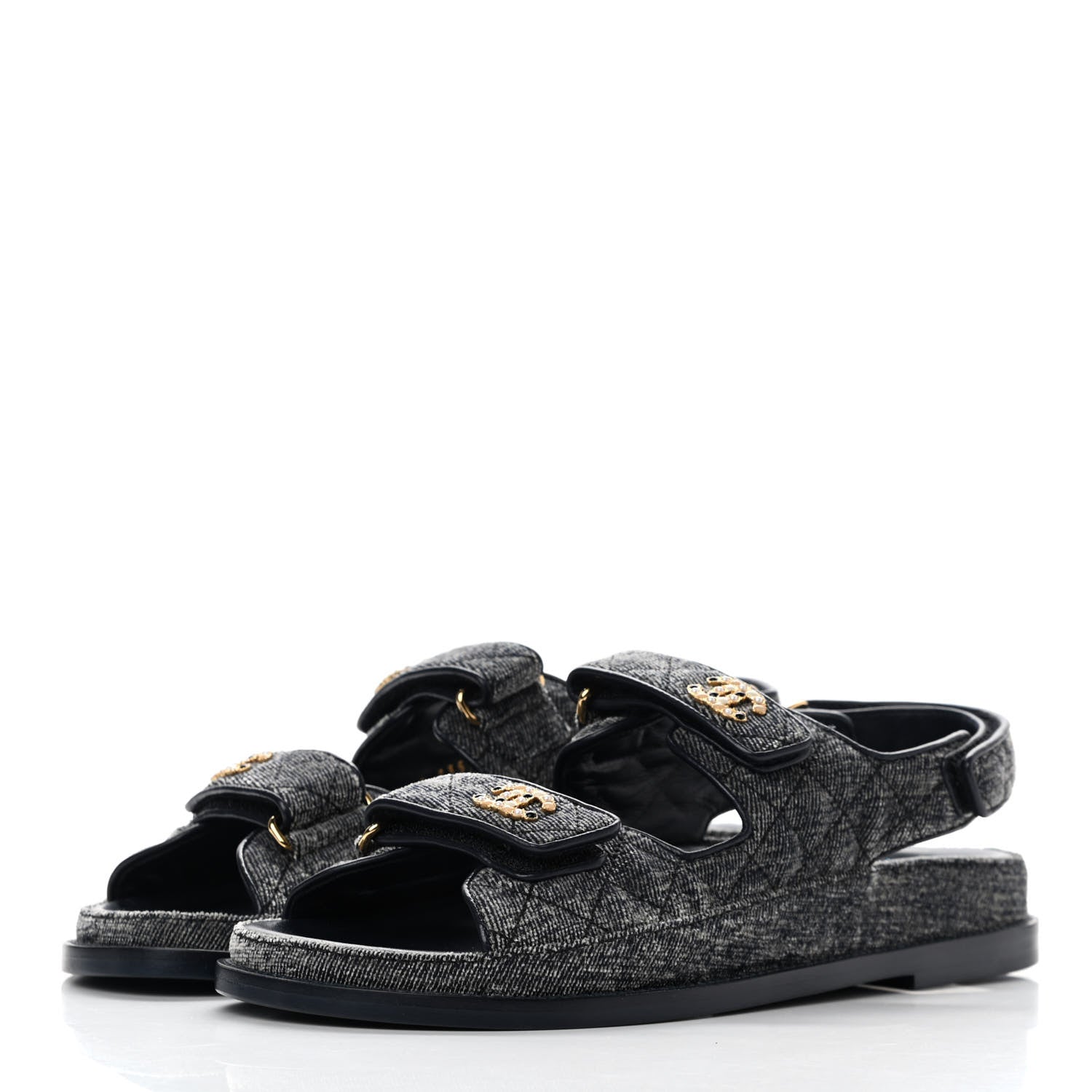 Chanel Denim Quilted Dad Sandals 38.5 Grey 3 of 9