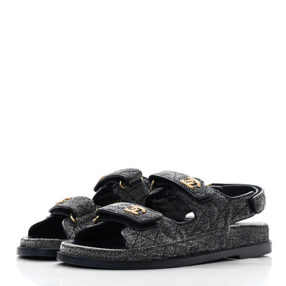 Chanel Denim Quilted Dad Sandals 38.5 Grey 3 of 9