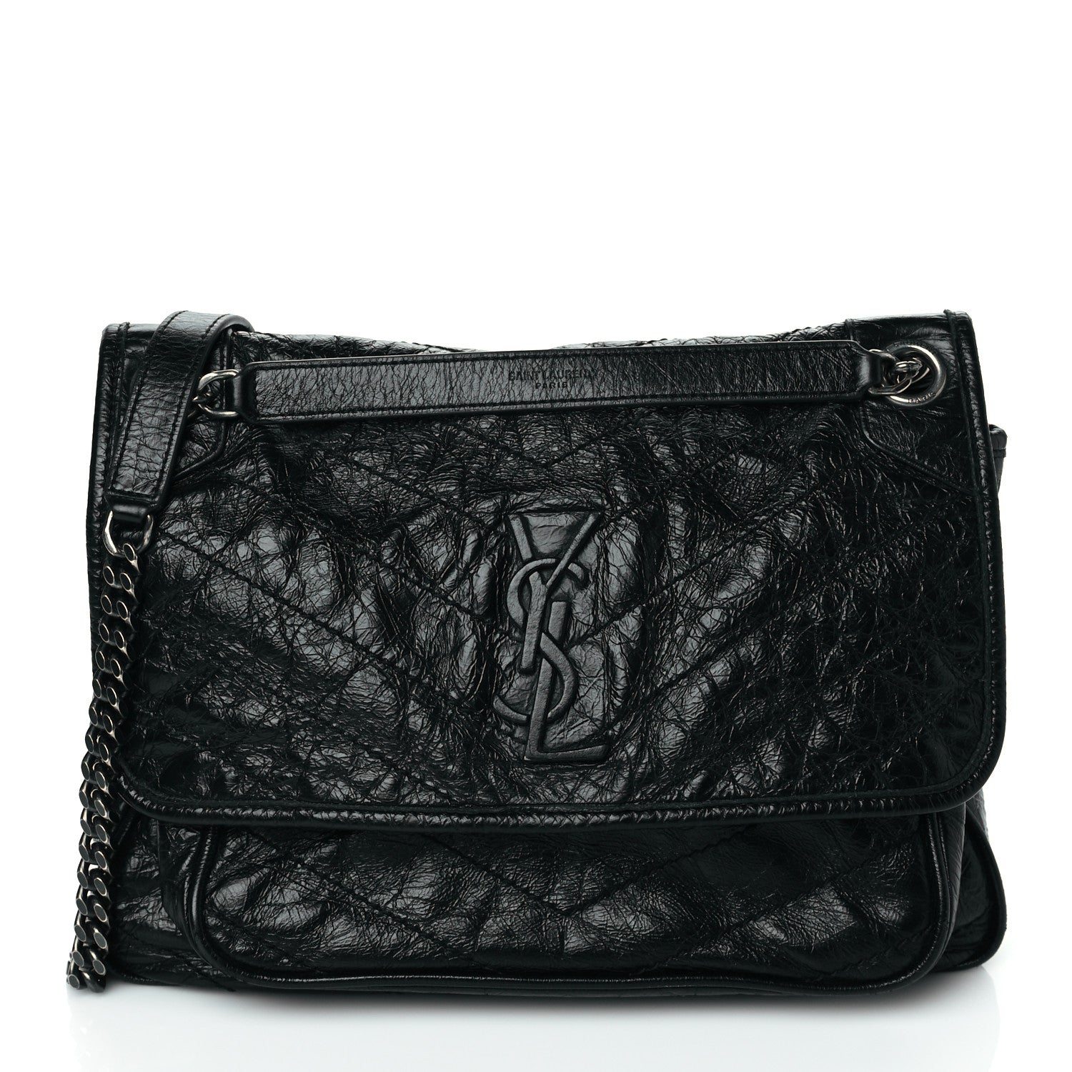 Saint Laurent Crinkled Calfskin Matelasse Monogram Medium Niki Chain Satchel Black 1 of 10