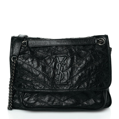 Saint Laurent Crinkled Calfskin Matelasse Monogram Medium Niki Chain Satchel Black 1 of 10