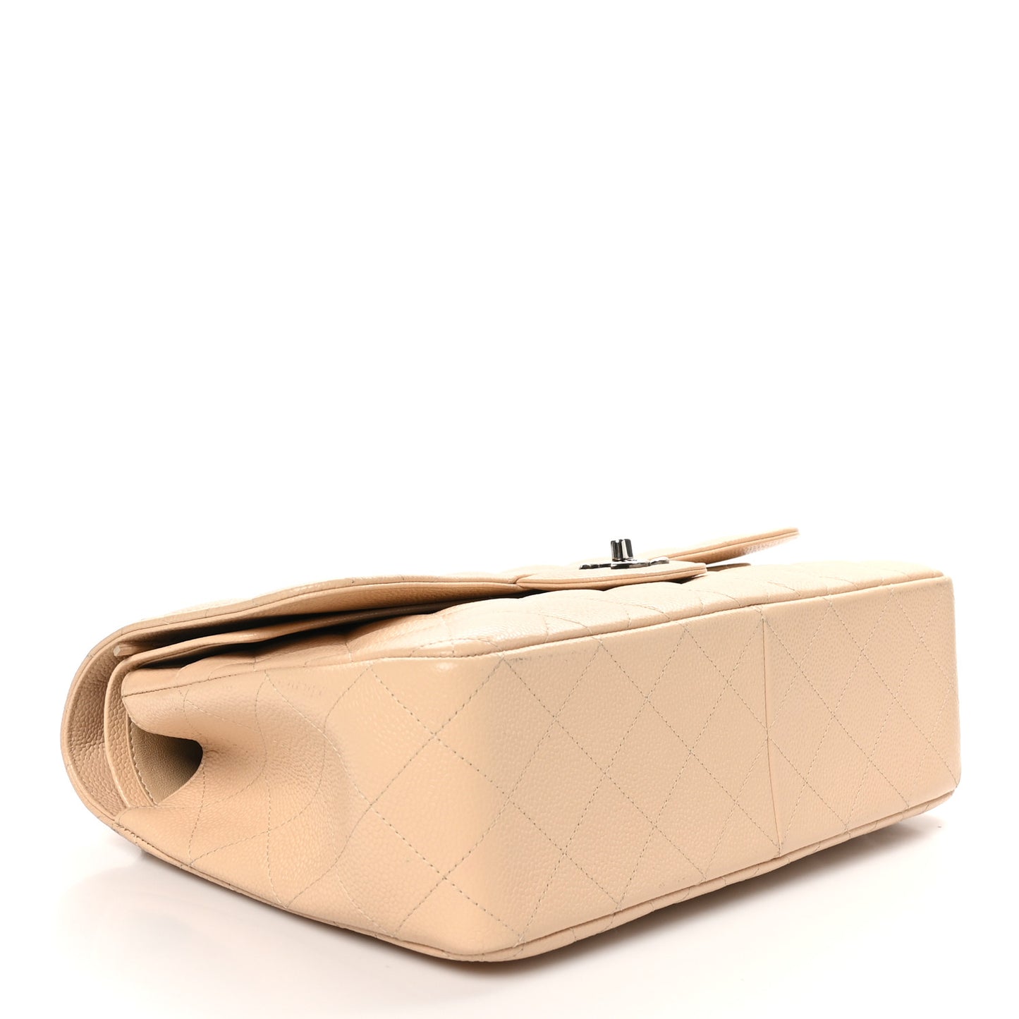 Caviar Quilted Jumbo Double Flap Beige