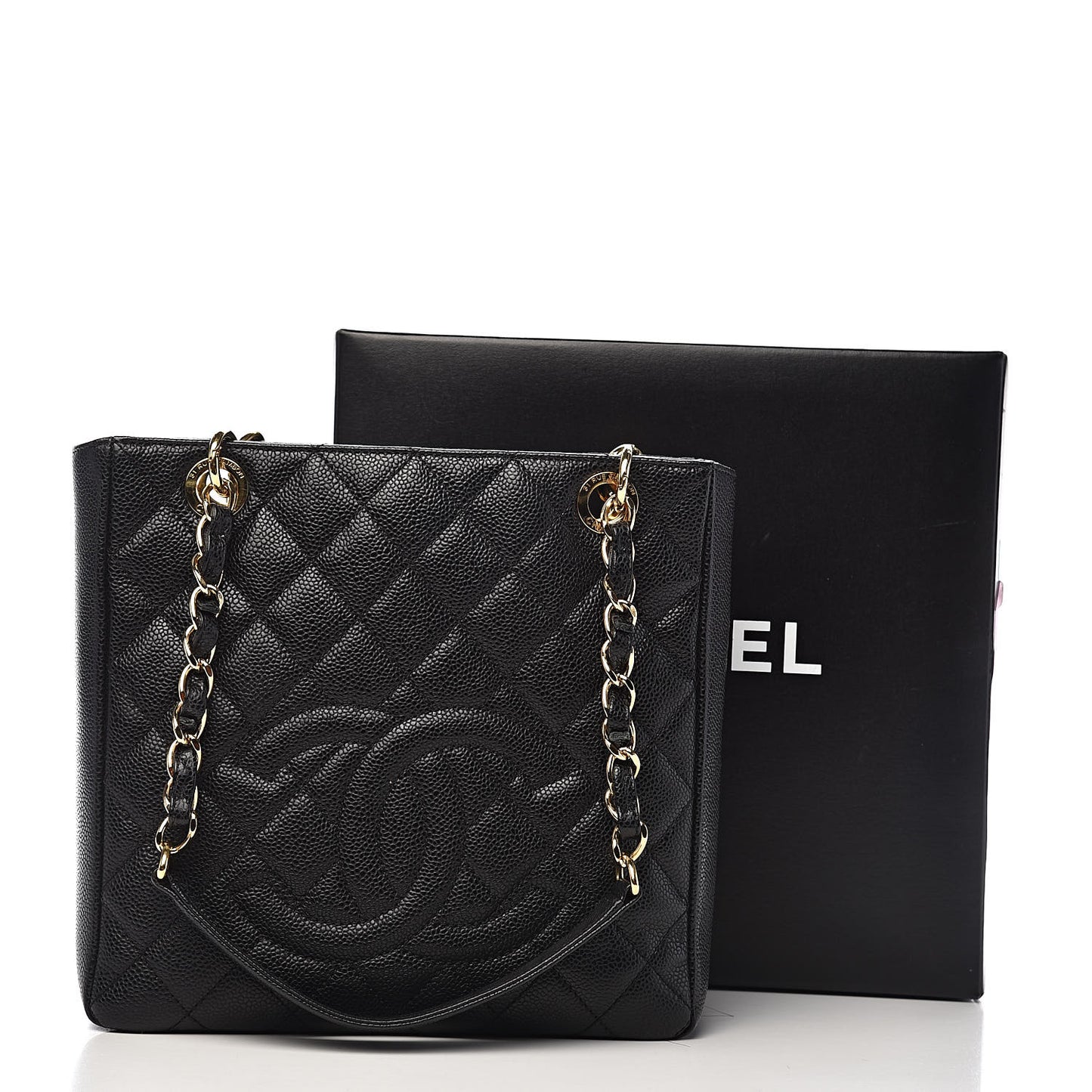 Caviar Quilted Petit Shopping Tote PST Black