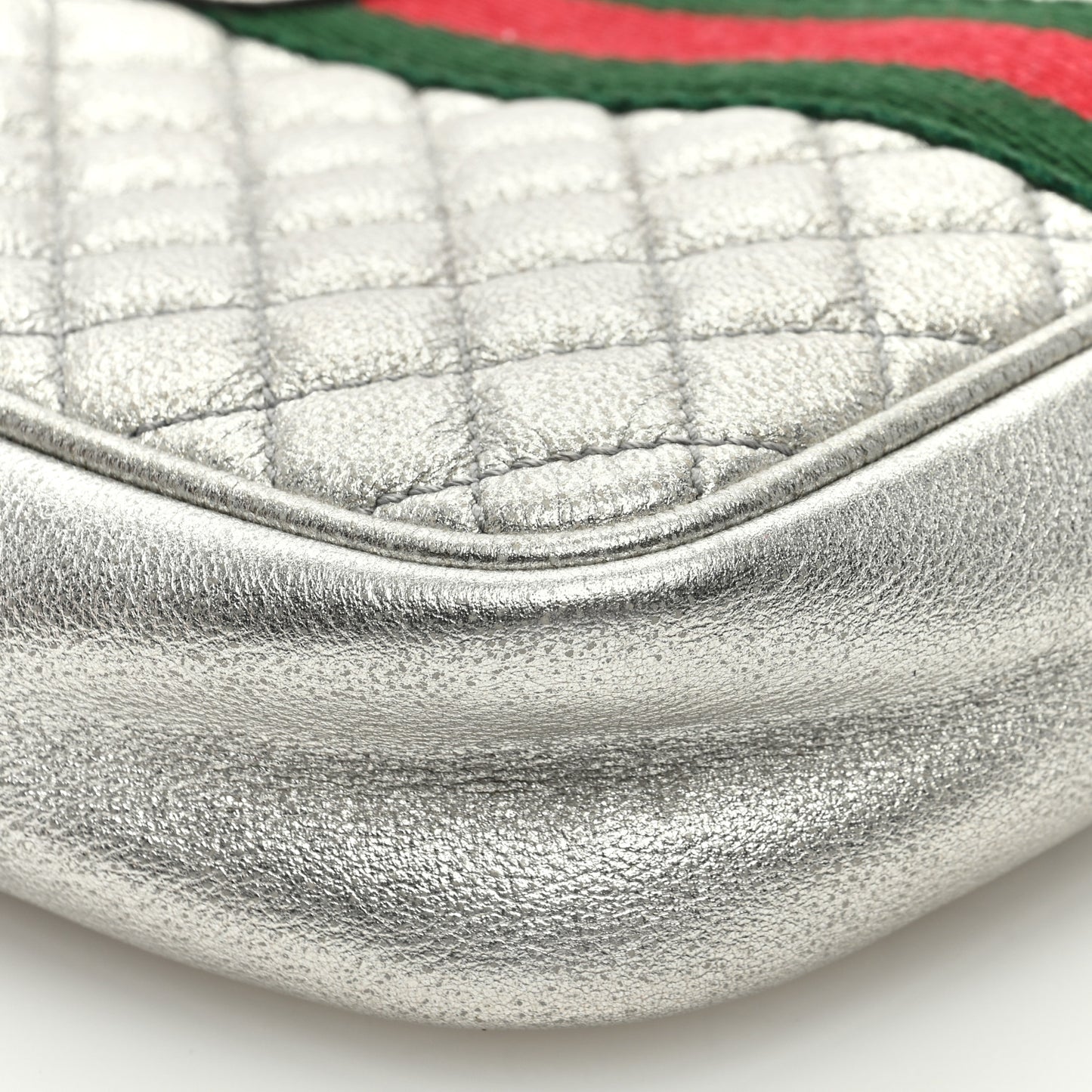 Laminated Nappa Web Trapuntata Mini GG Shoulder Bag Argento