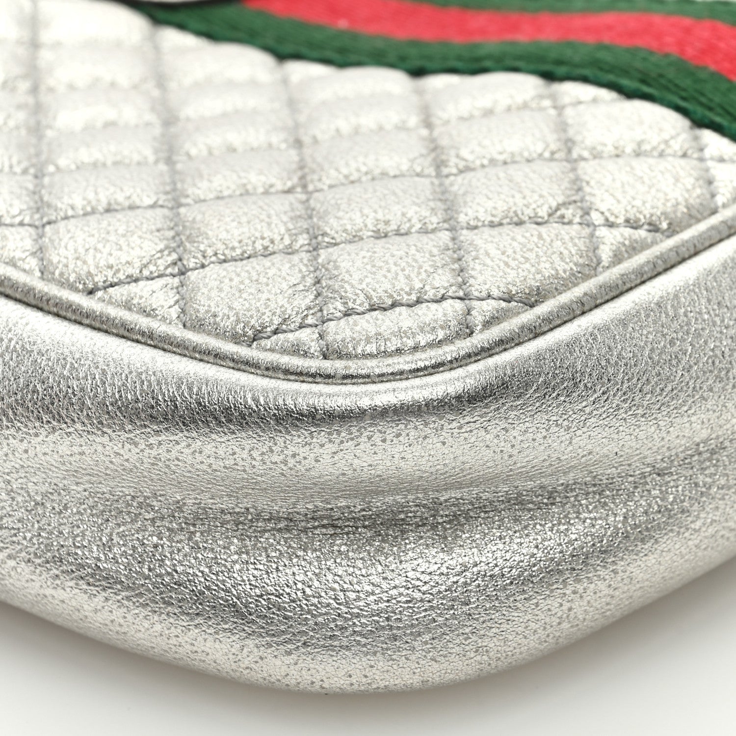 Gucci Laminated Nappa Web Trapuntata Mini GG Shoulder Bag Argento 7 of 8