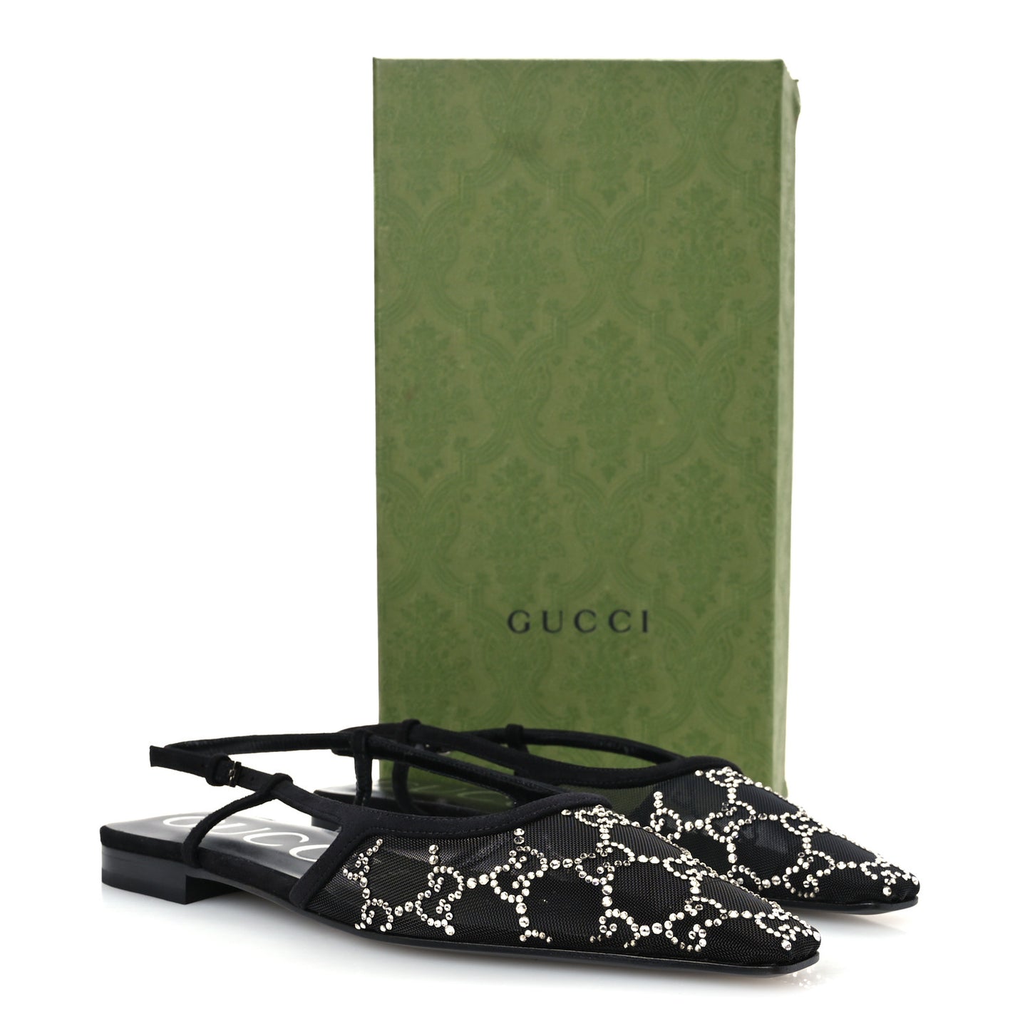 Suede Mesh Crystal GG Monogram Slingback Ballet Flats 39.5 Black 39 Black