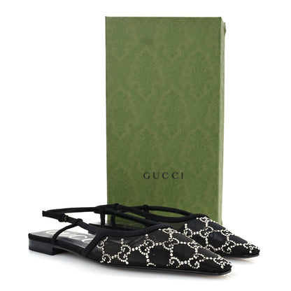 Gucci Suede Mesh Crystal GG Monogram Slingback Ballet Flats 39.5 Black 39 Black 9 of 9