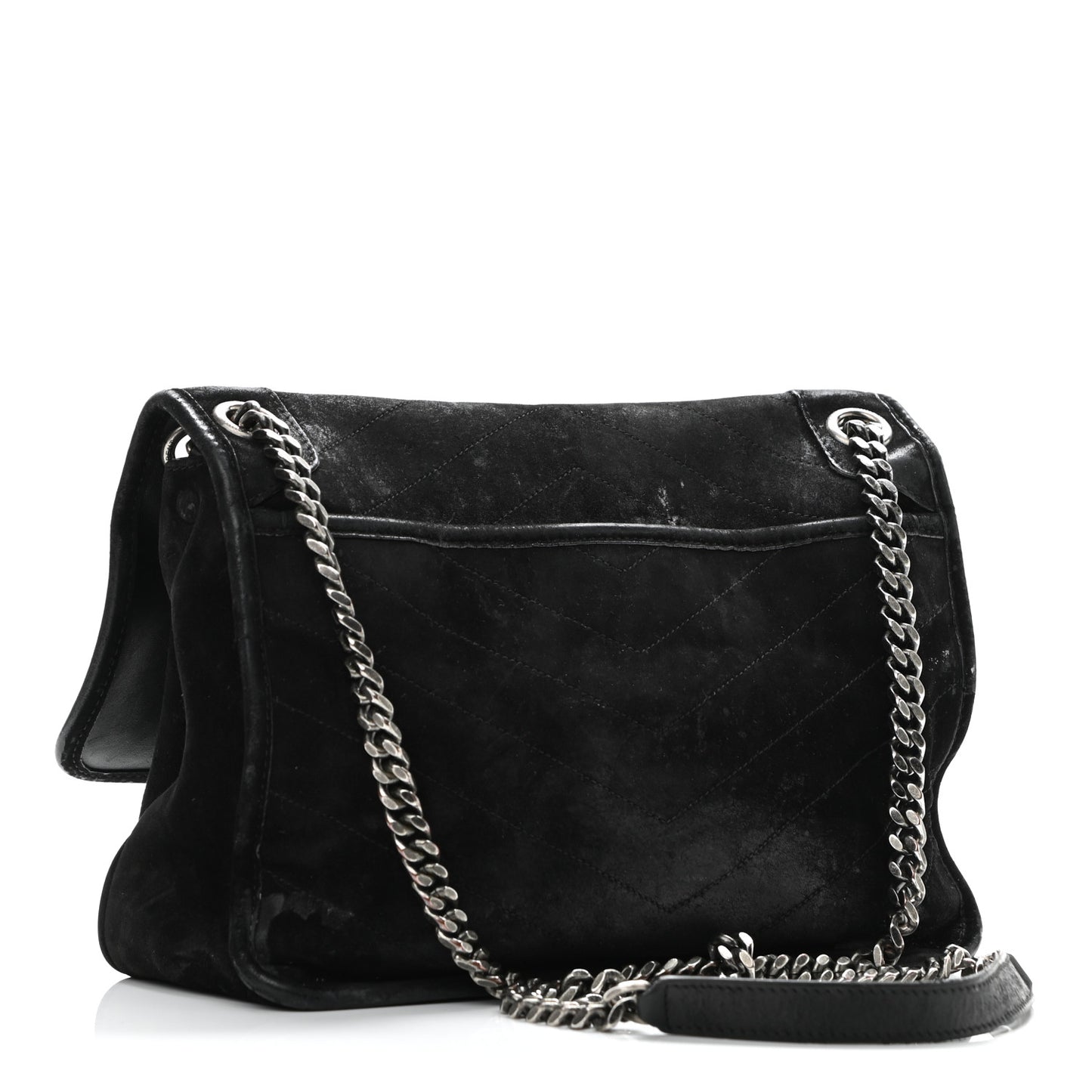 Suede Monogram Medium Niki Chain Satchel Black