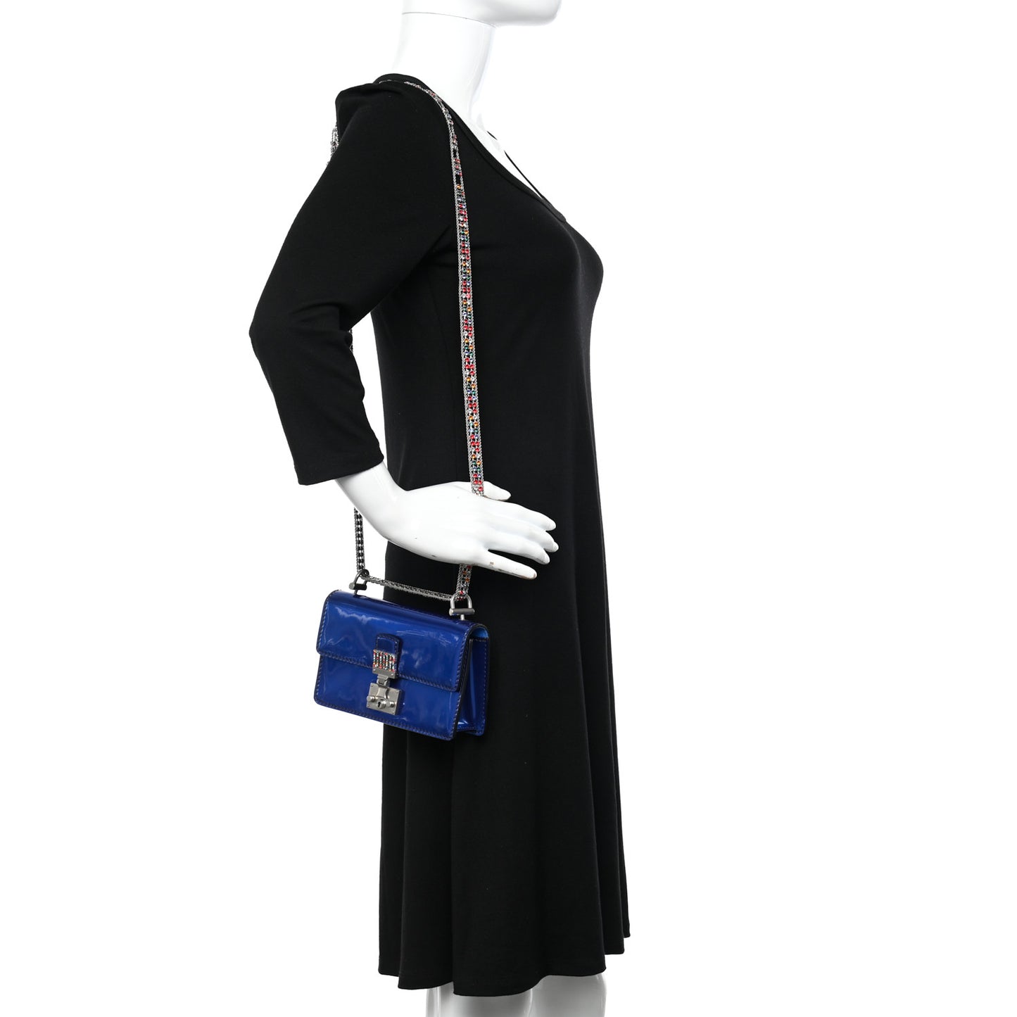 Metallic Patent Crystal Dioraddict Flap Bag Blue
