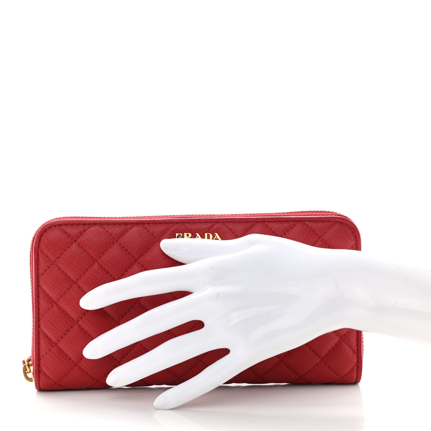 Saffiano Quilted Zip Around Wallet Rosso