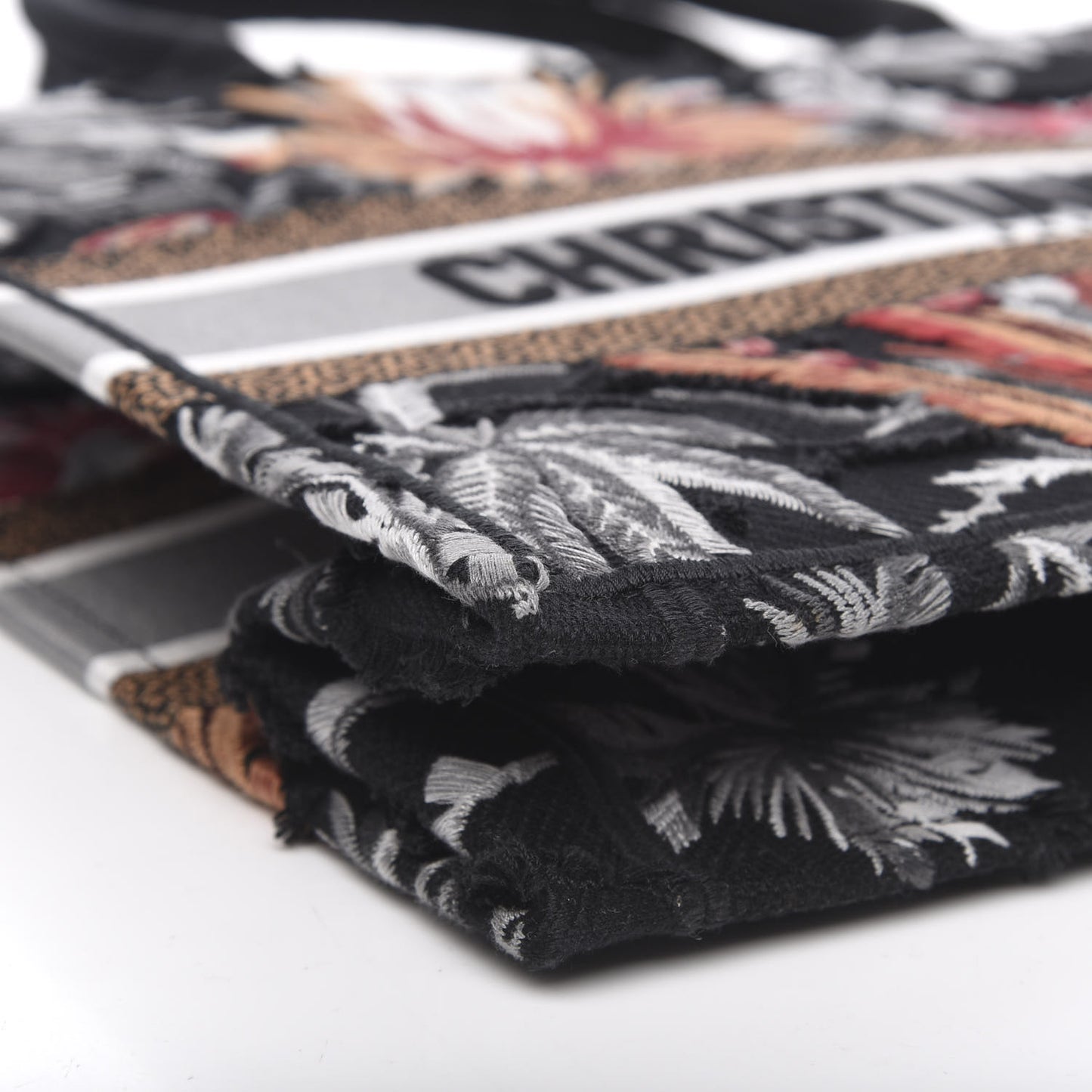 Canvas Embroidered Medium Camouflage Flowers Book Tote Black Multicolor