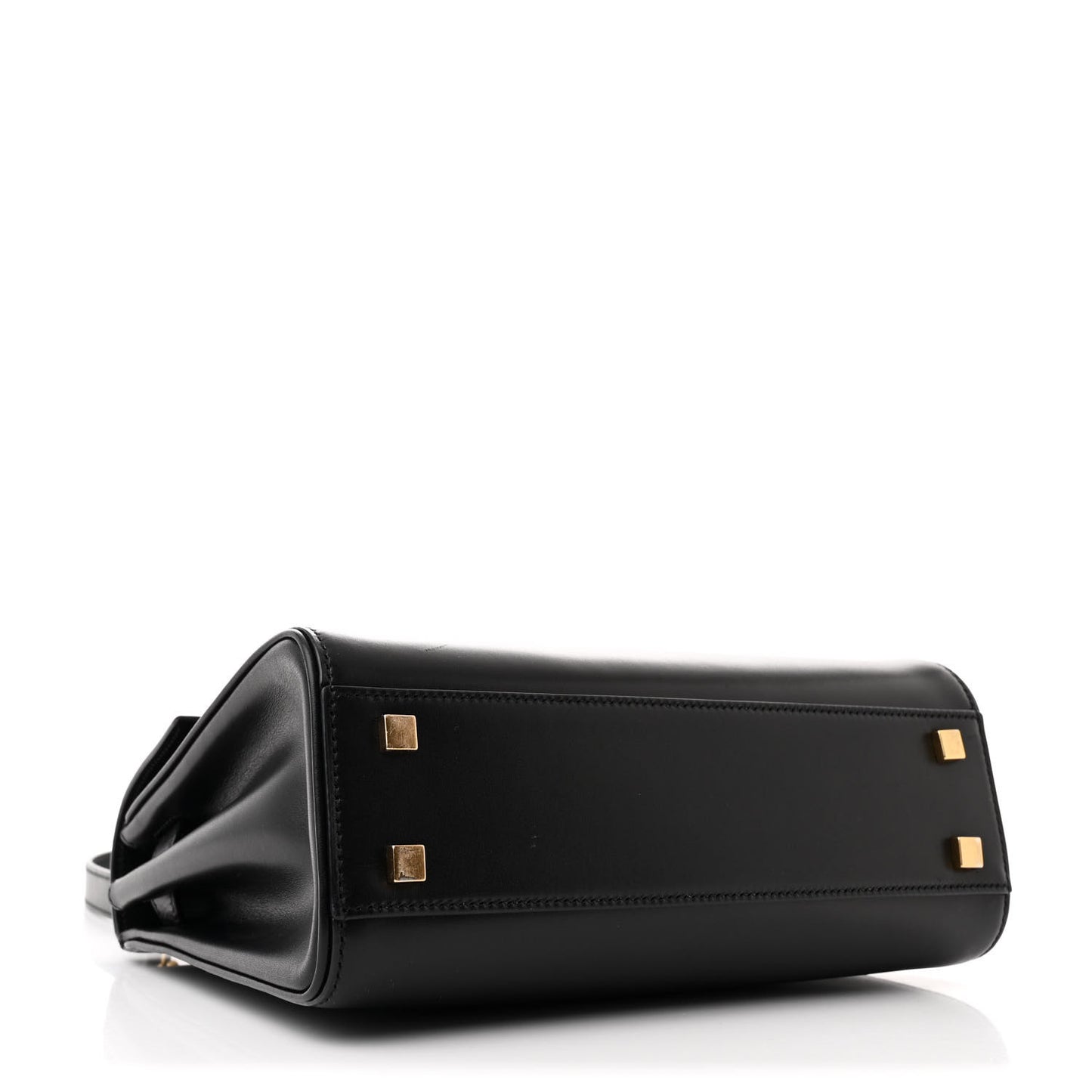 Shiny Calfskin Le Fermoir Top Handle Bag Small Black
