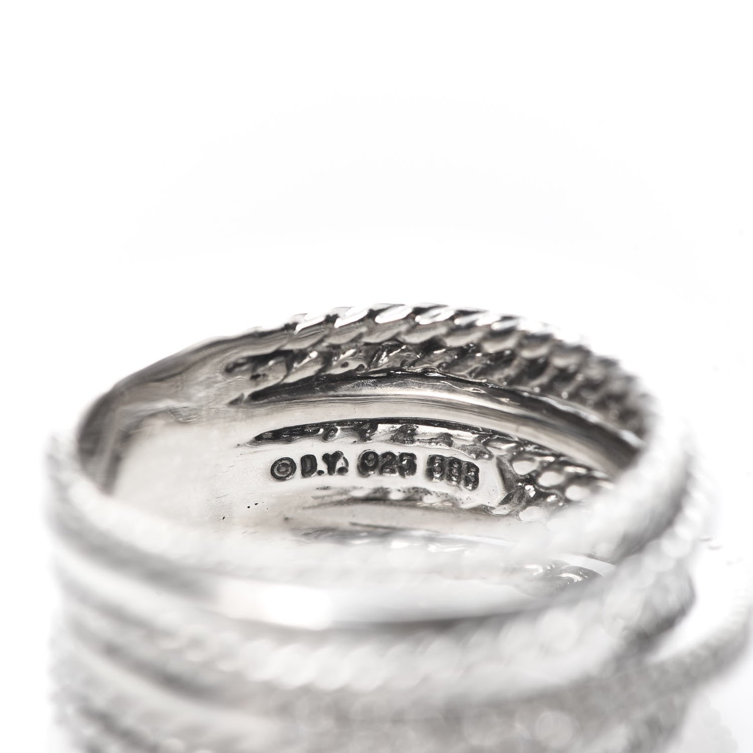 David Yurman Sterling Silver 14K White Gold Diamond 11mm Wide Crossover Cable Ring 58 8.5 4 of 4