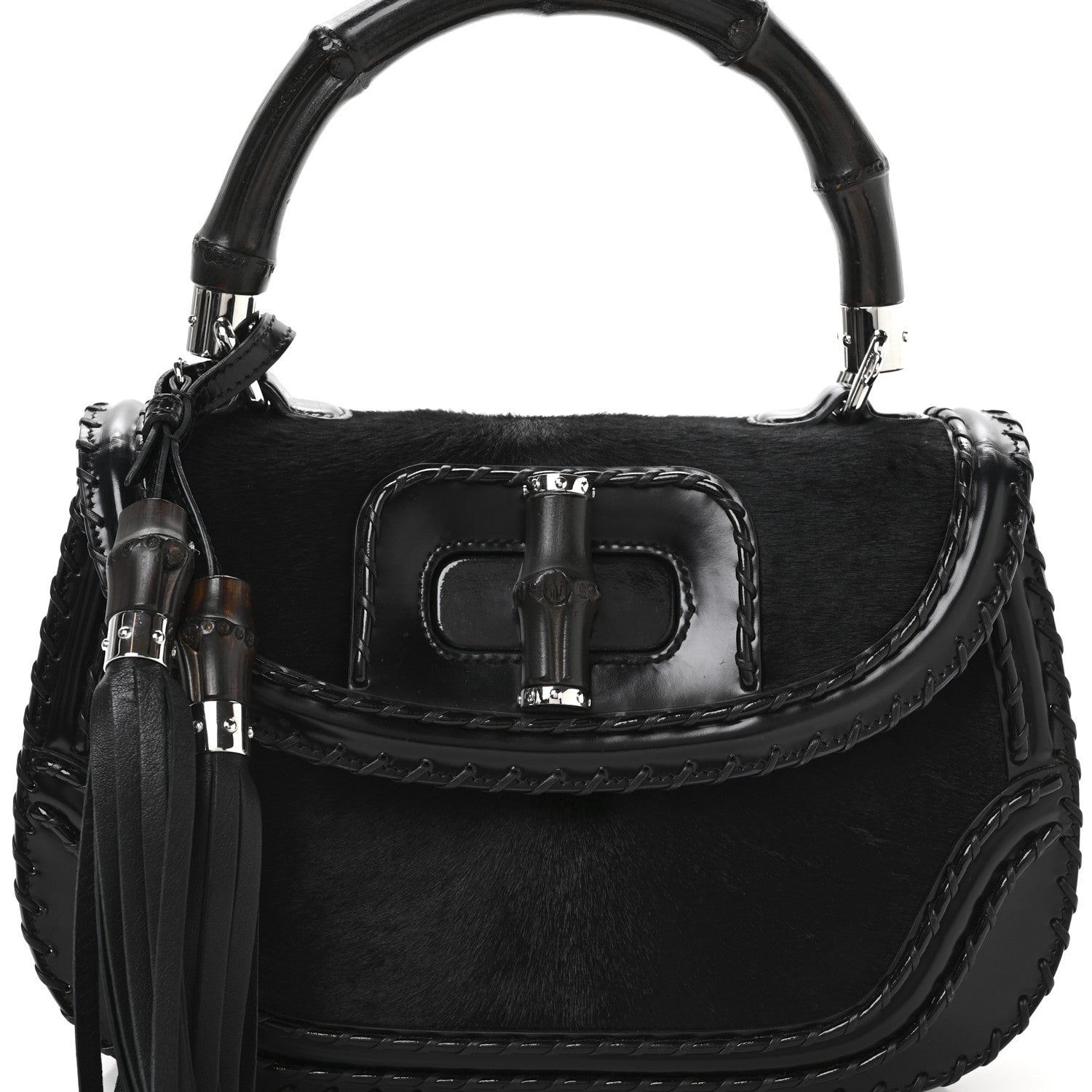 Gucci Pony Hair New Bamboo Medium Top Handle Bag Black 1714340