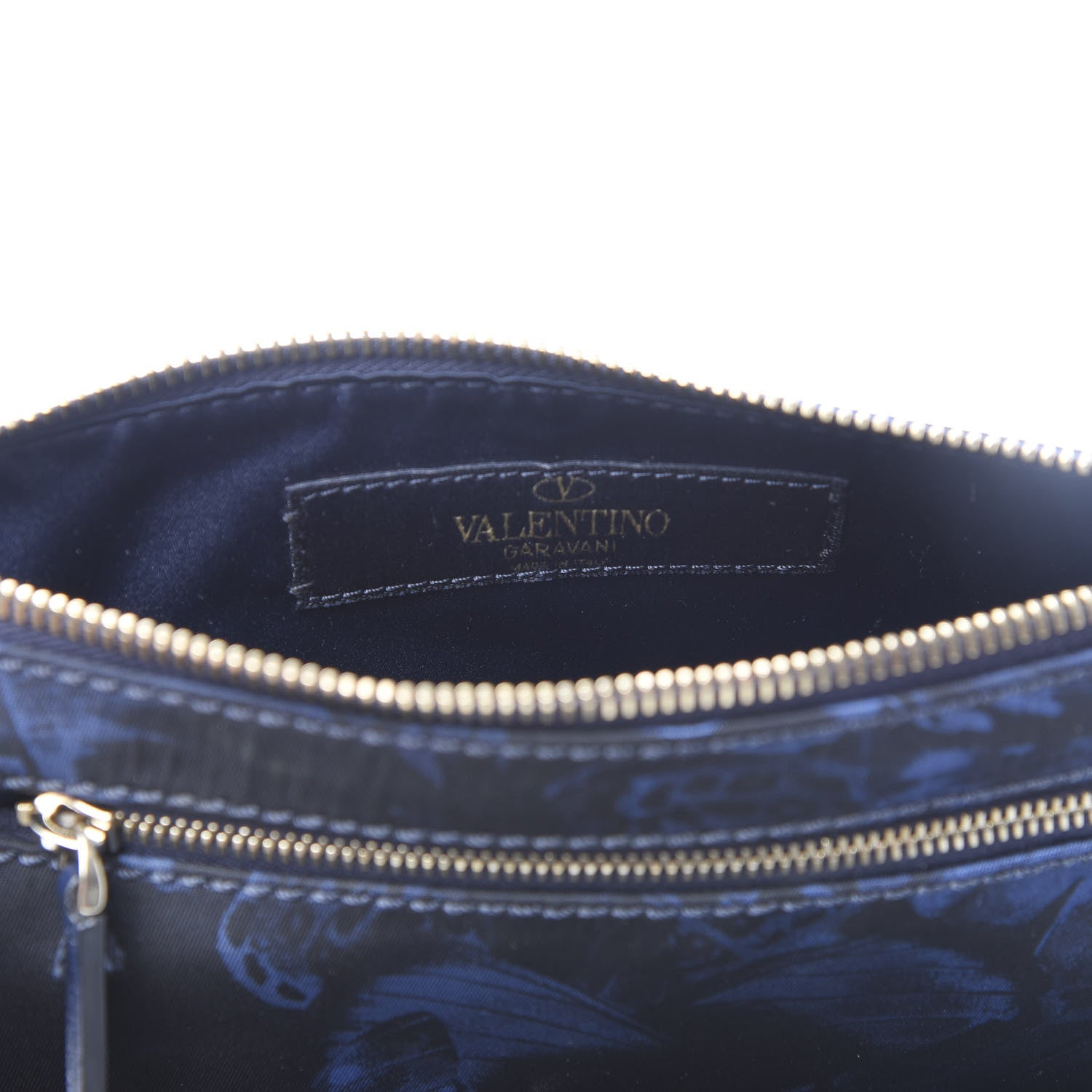 Valentino Garavani Nylon Camubutterfly Rockstud Double Zip Pouch Marine 6 of 9