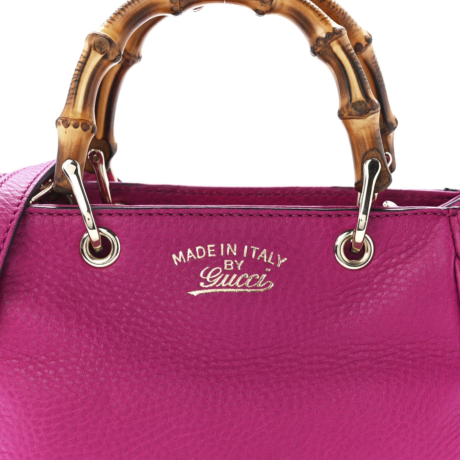 Gucci Pebbled Calfskin Mini Bamboo Shopper Tote Bright Bougainvillea 9 of 13