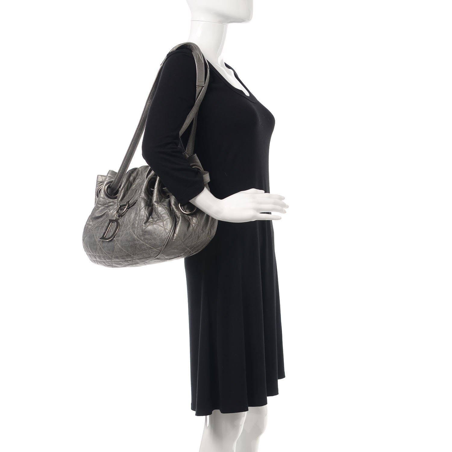 Christian Dior Metallic Lambskin Cannage Flap Shoulder Bag Silver 2 of 13