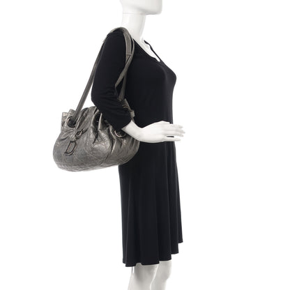 Christian Dior Metallic Lambskin Cannage Flap Shoulder Bag Silver 2 of 13
