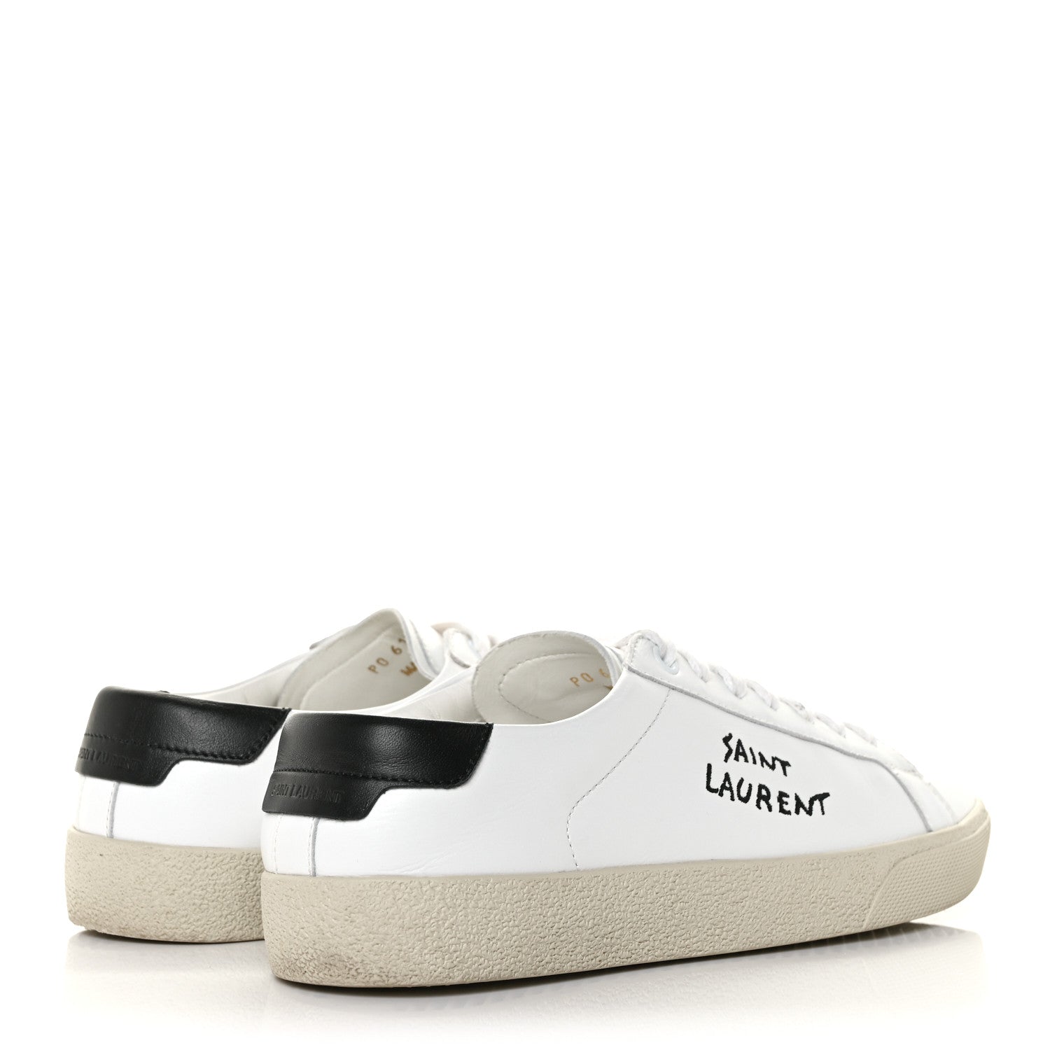 Saint Laurent Calfskin Embroidered Court Classic Sneakers 38.5 White Black 4 of 8