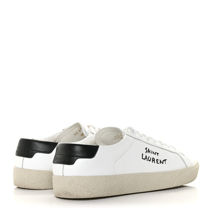 Saint Laurent Calfskin Embroidered Court Classic Sneakers 38.5 White Black 4 of 8