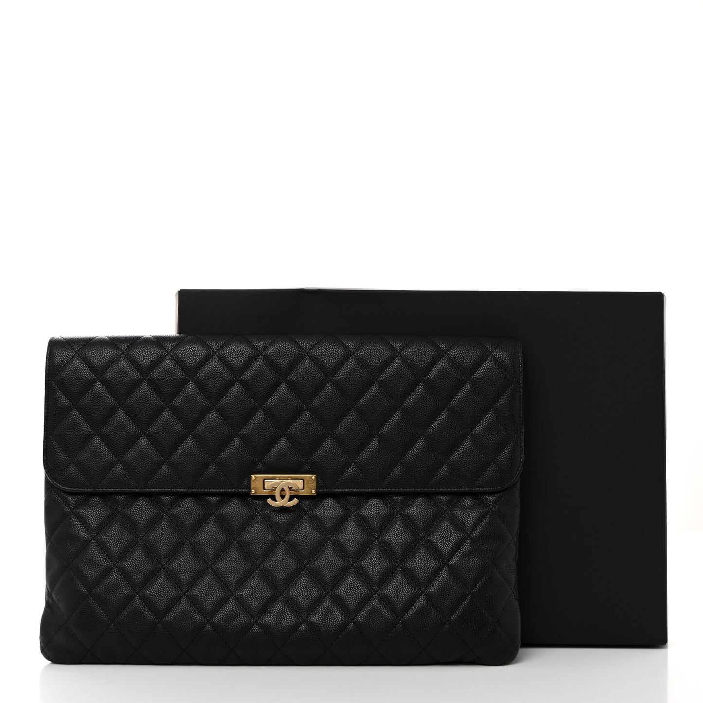 Caviar Quilted Large Golden Class Pouch Black