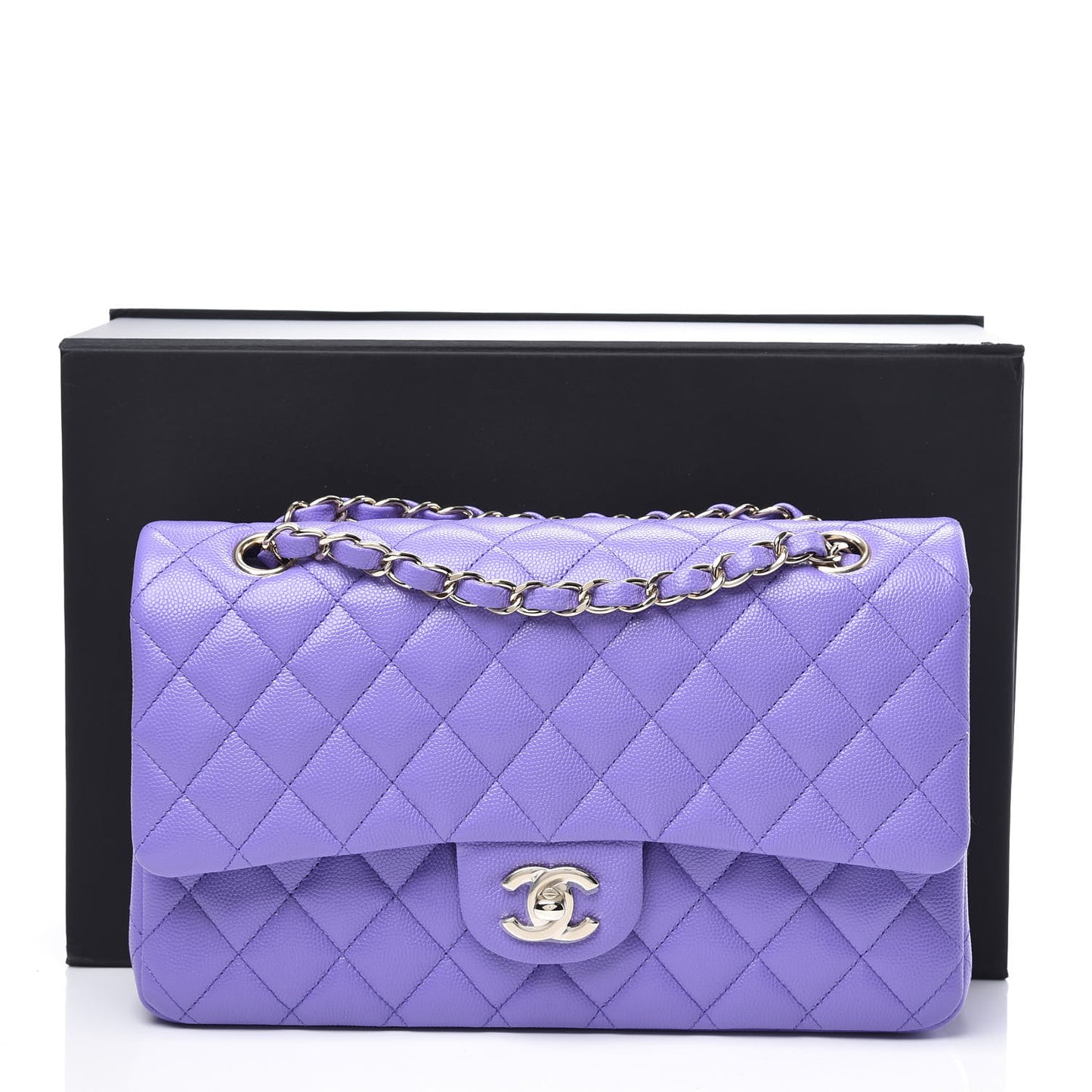 Caviar Quilted Medium Double Flap Purple
