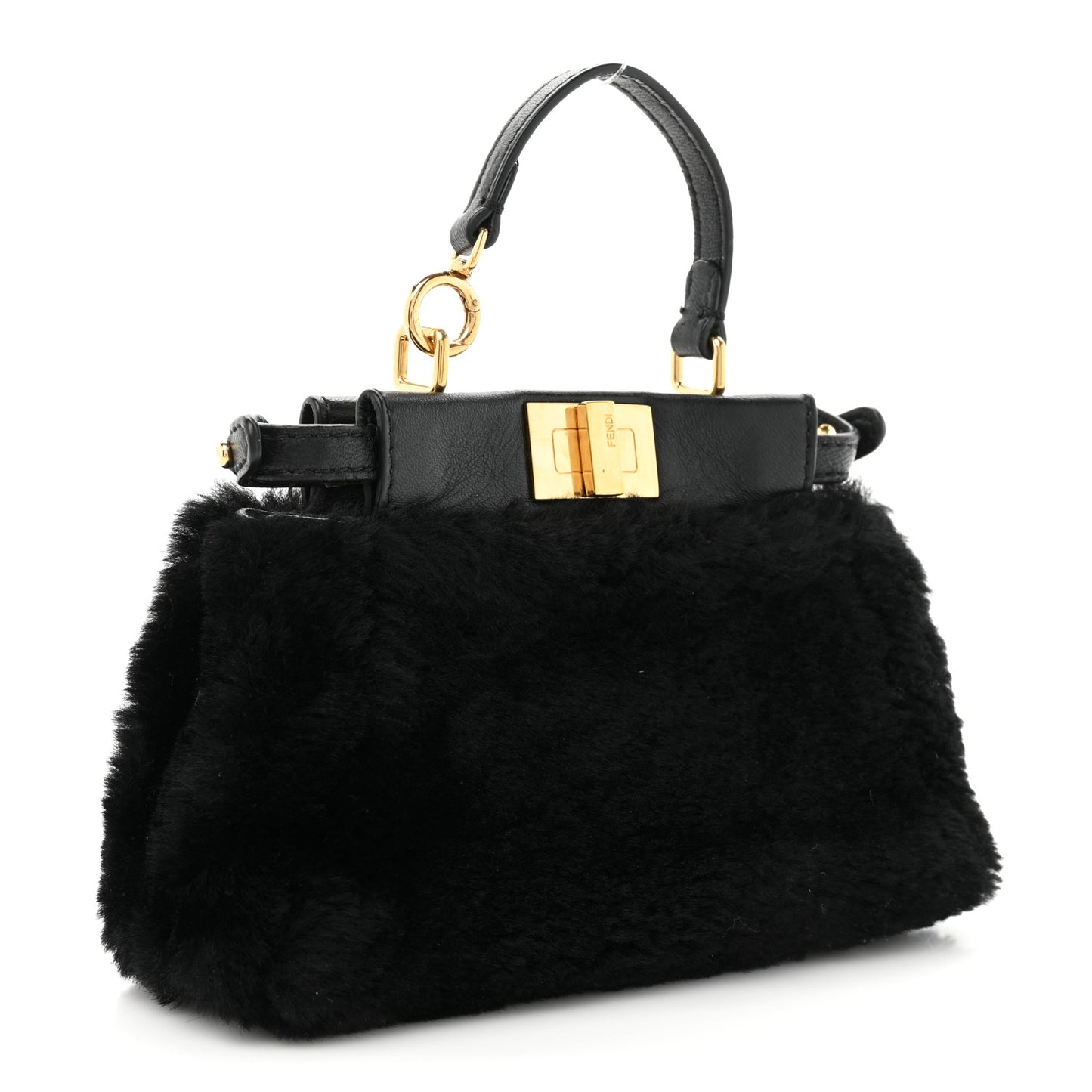 Shearling Shiny Nappa Micro Peekaboo Iconic Satchel Black
