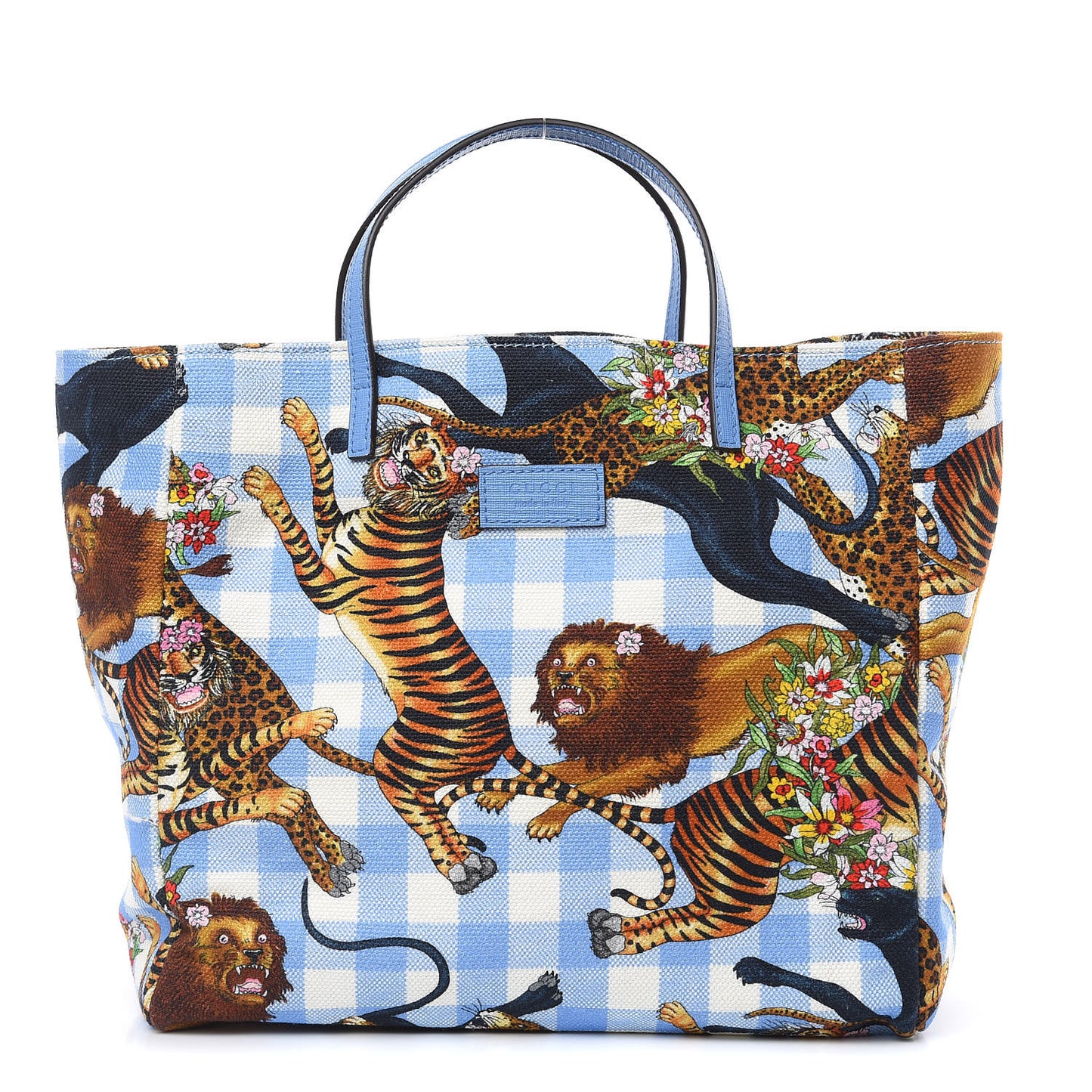Canvas Kids Felines Vichy Print Tote Clear Sky Blue