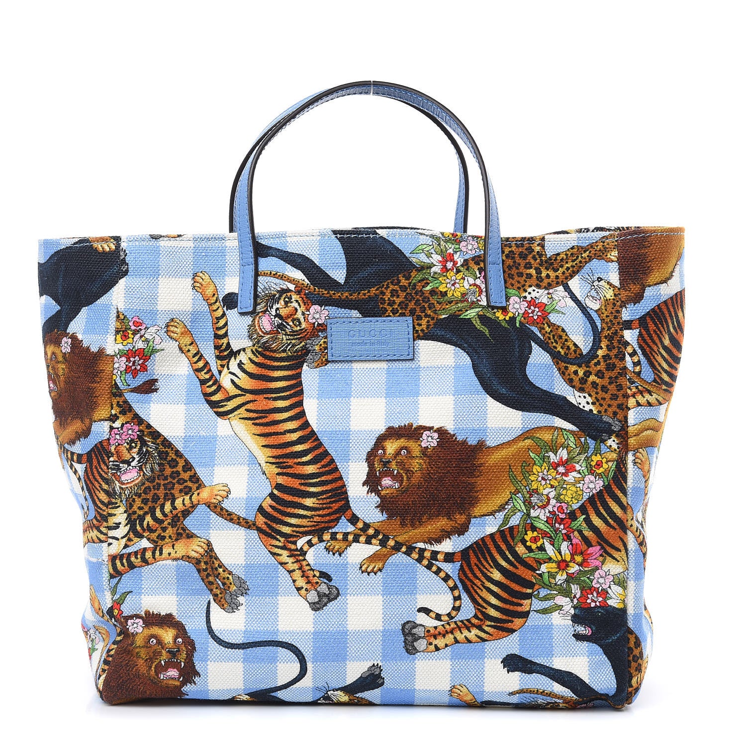 Gucci Canvas Kids Felines Vichy Print Tote Clear Sky Blue 1 of 10