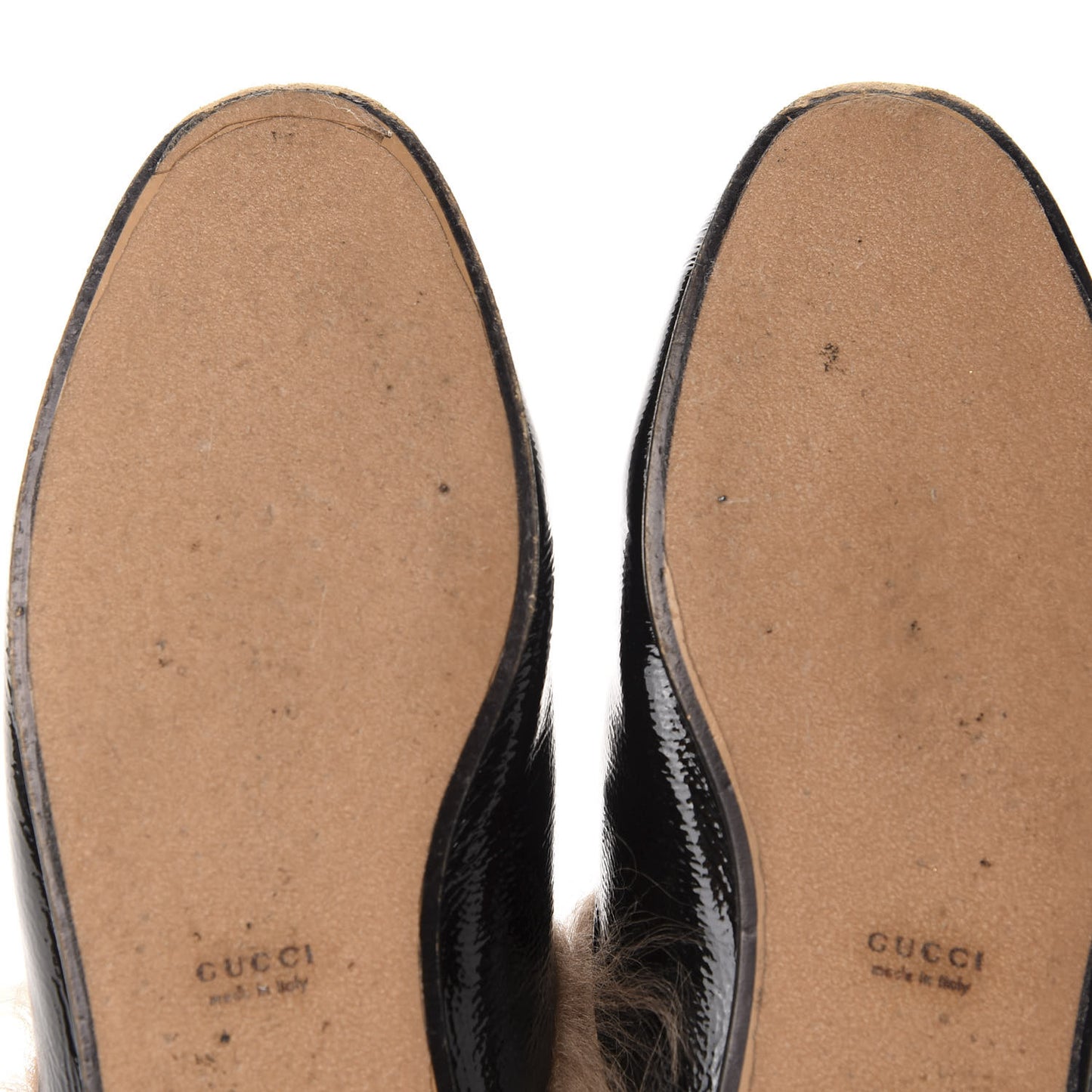 Patent Fur Womens Princetown Slippers 37 Black Natural